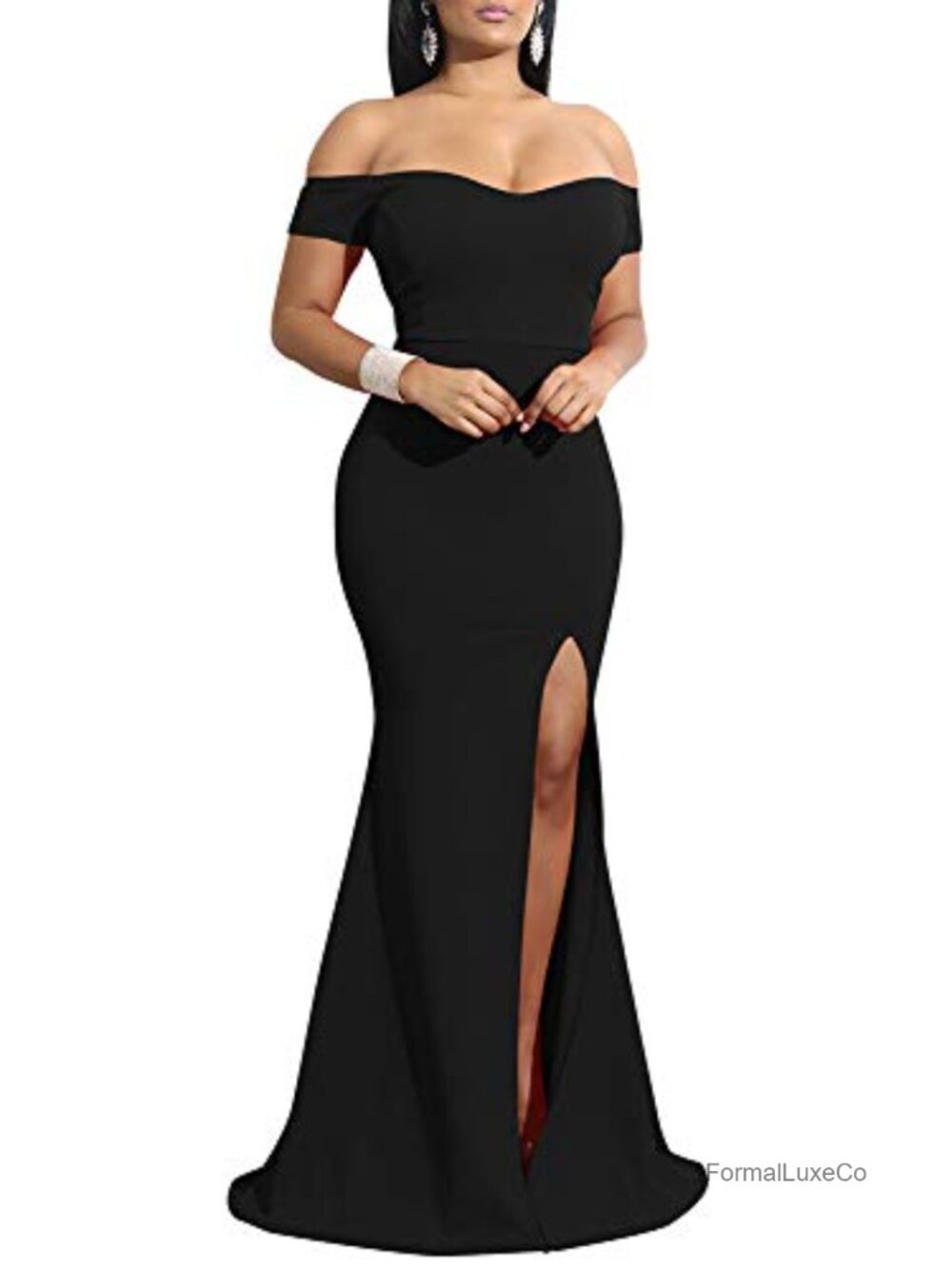 Off Shoulder High Split Formal Maxi Dress Mermaid Gown